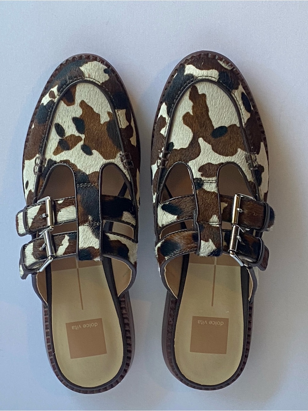 Dolce Vita Cow Print Calf Hair Double Buckle Mule Clogs Women’s 8.5